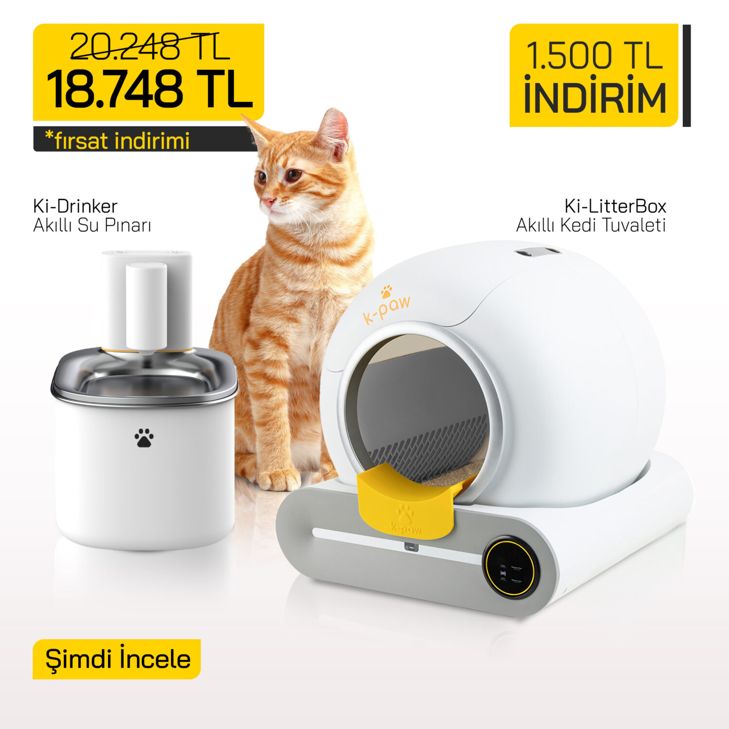 Ki-LitterBox Akıllı Kedi Tuvaleti + Ki-Drinker Pro Beyaz