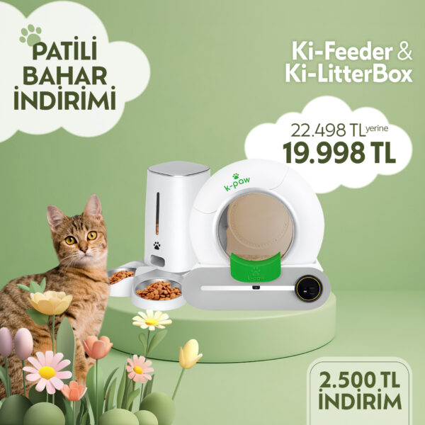 Ki-LitterBox Akıllı Kedi Tuvaleti + Ki-Feeder (Çift Kaseli)